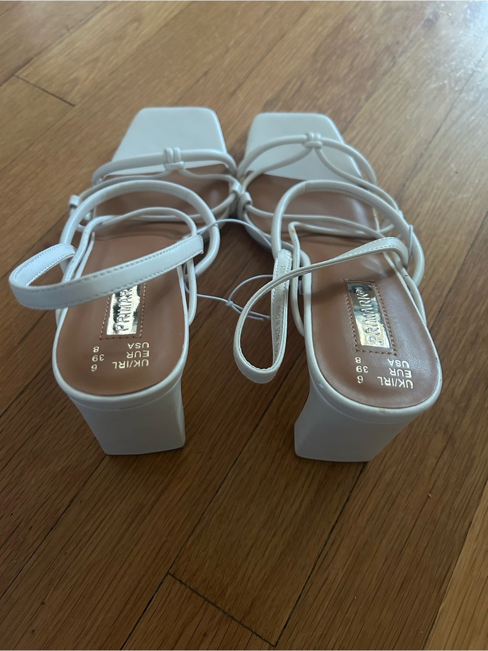 Primark White Strappy Square-Toe Block Heel Sandals